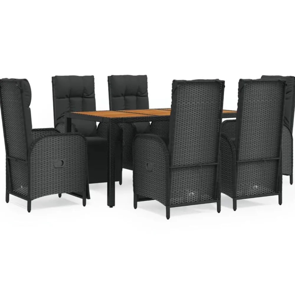 Tuinmeubelen*vidaXL 7-delige Tuinset met kussens poly rattan zwart
