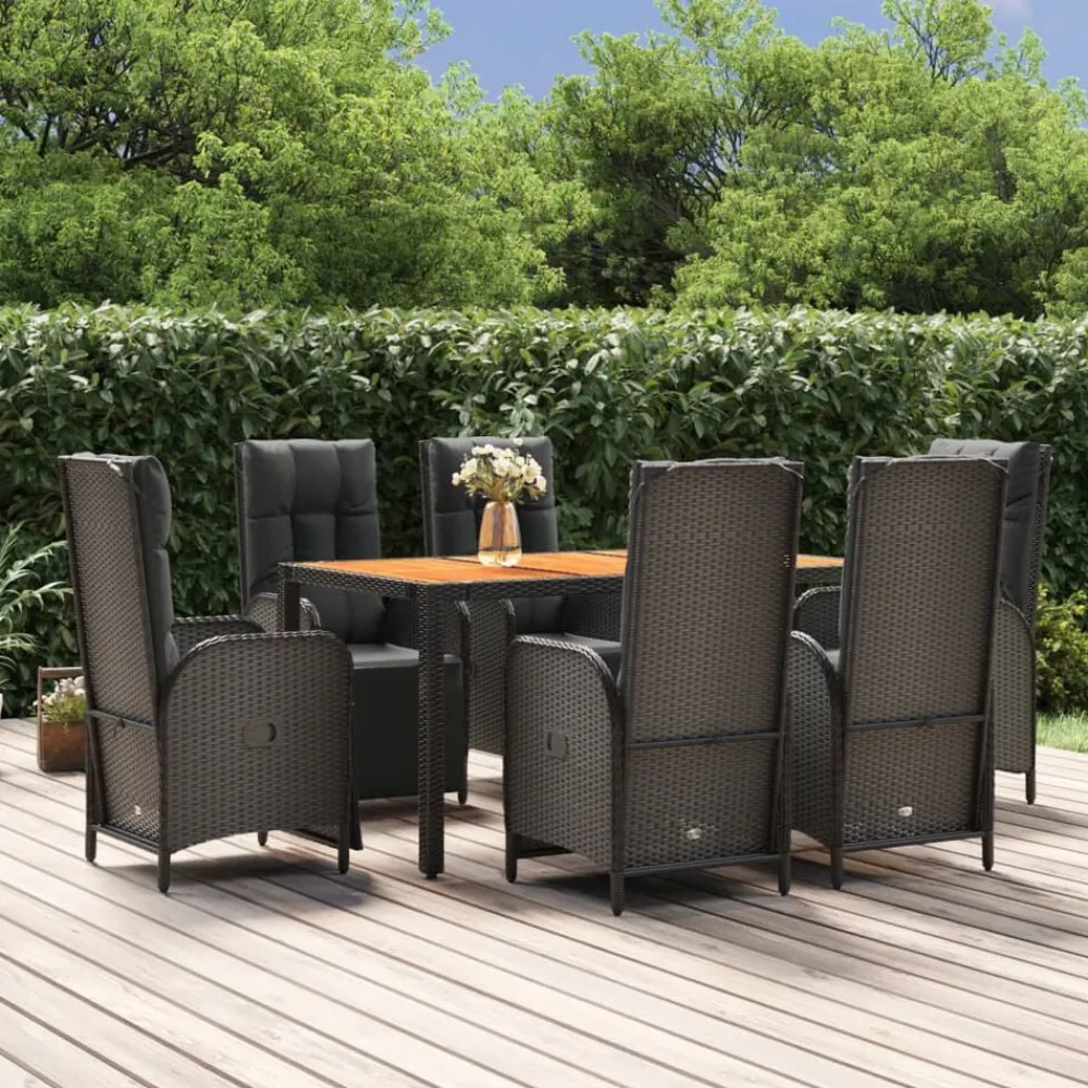 Tuinmeubelen*vidaXL 7-delige Tuinset met kussens poly rattan zwart