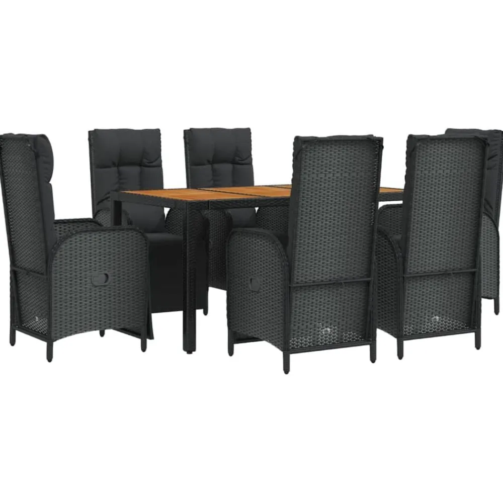 Tuinmeubelen*vidaXL 7-delige Tuinset met kussens poly rattan zwart