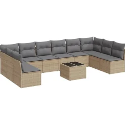 11-delige Tuinset met kussens poly rattan beige>vidaXL Best