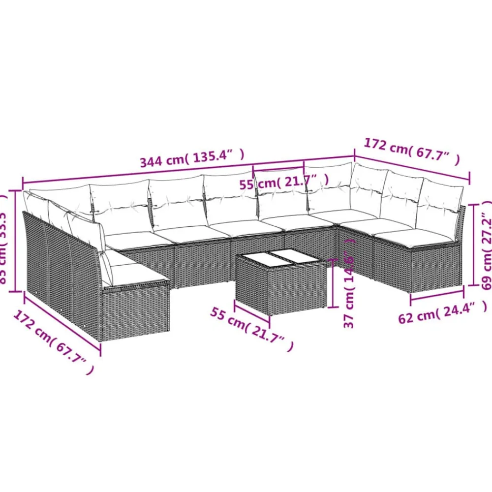 11-delige Tuinset met kussens poly rattan beige>vidaXL Best