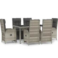 7-delige Tuinset met kussens poly rattan grijs>vidaXL