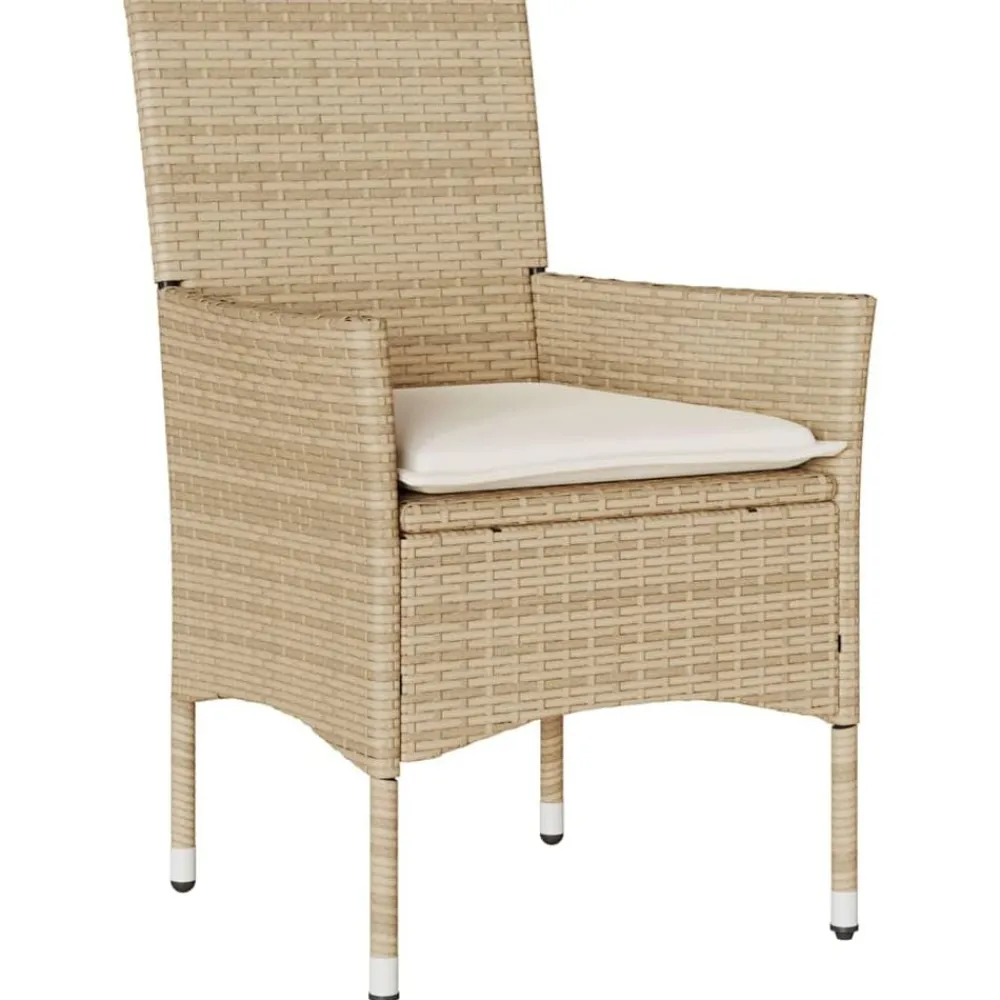 Tuinmeubelen*vidaXL 9-delige Tuinset met kussens poly rattan en glas beige beige en crèmekleurig