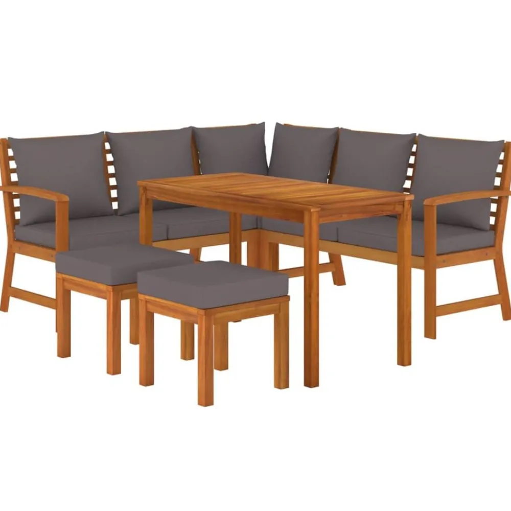 6-delige Tuinset met kussens massief acaciahout>vidaXL New