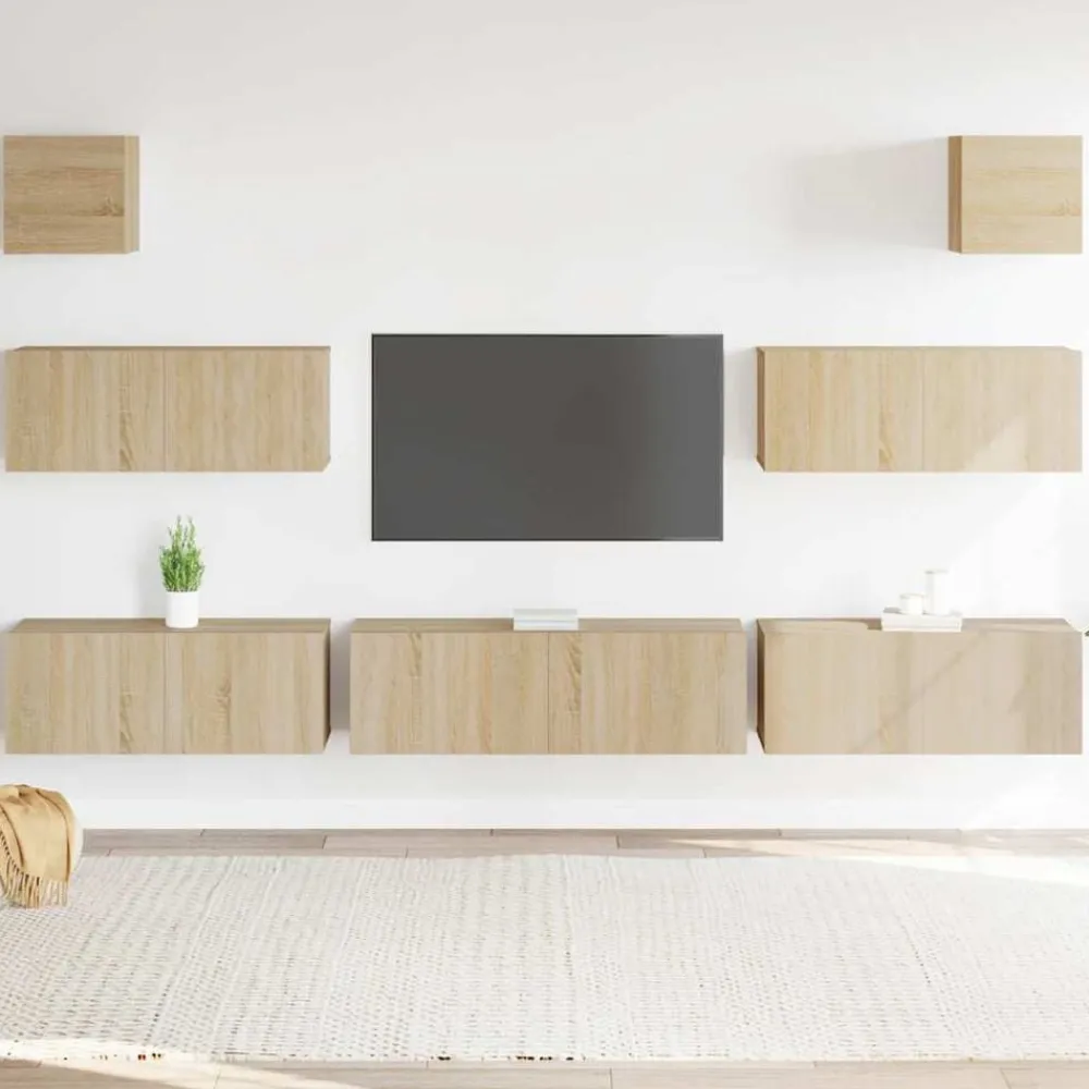 7-delige Tv-meubelset bewerkt hout kleurig>vidaXL Clearance