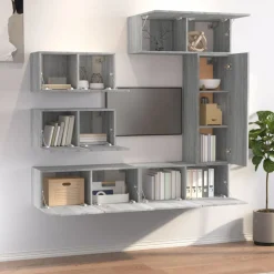 6-delige Tv-meubelset bewerkt hout grijs sonoma eikenkleurig><noscript><img width=