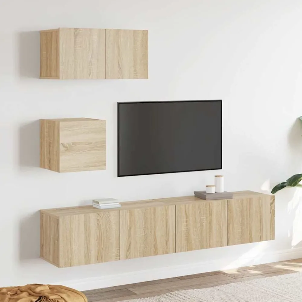 Tv-Meubels*vidaXL 4-delige Tv-meubelset bewerkt hout kleurig Sonoma eiken