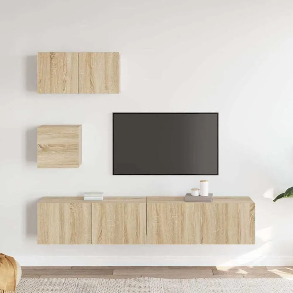 Tv-Meubels*vidaXL 4-delige Tv-meubelset bewerkt hout kleurig Sonoma eiken
