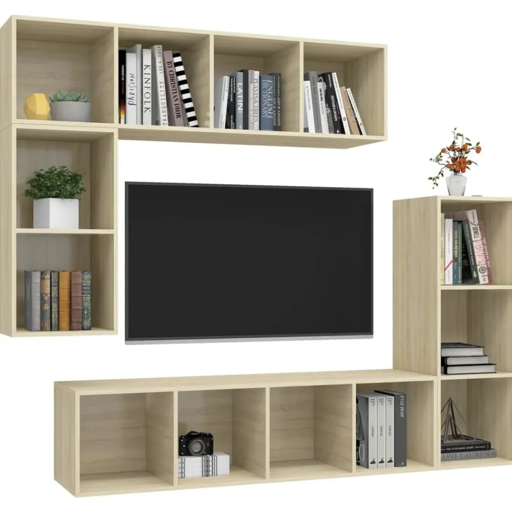 Tv-Meubels*vidaXL 4-delige Tv-meubelset bewerkt hout kleurig Sonoma eiken