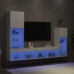 4-delige Tv-wandmeubelset met LED-verlichting bewerkt hout>vidaXL New