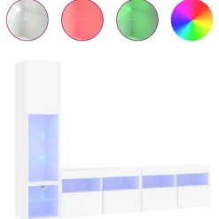 Tv-Meubels*vidaXL 4-delige Tv-wandmeubelset met LED-verlichting bewerkt hout Wit