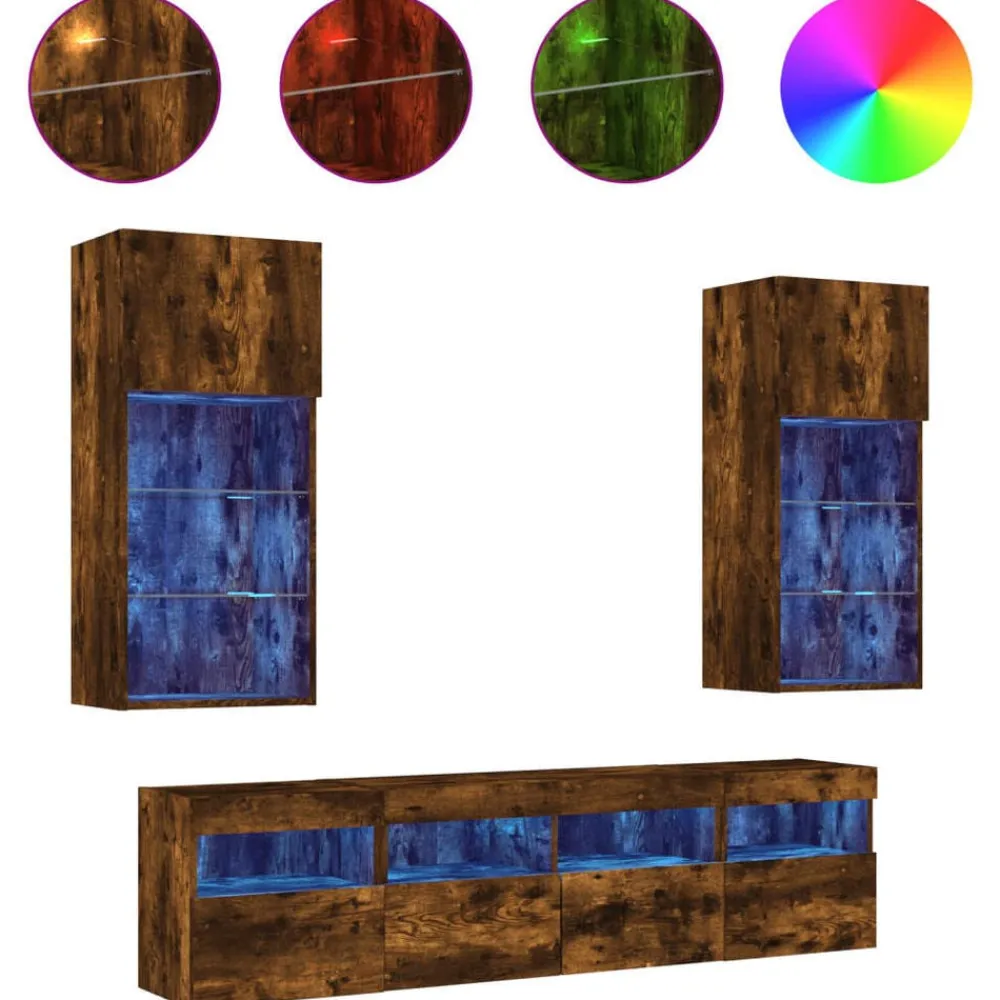 Tv-Meubels*vidaXL 5-delige tv-wandmeubelset met LED bewerkt hout Gerookt eiken