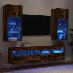 Tv-Meubels*vidaXL 5-delige tv-wandmeubelset met LED bewerkt hout Gerookt eiken