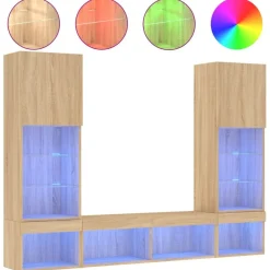 5-delige Tv-wandmeubelset met LED bewerkt hout>vidaXL Clearance