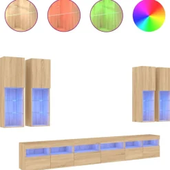 Tv-Meubels*vidaXL 7-delige Tv-wandmeubelset met LED-verlichting kleur Sonoma eiken