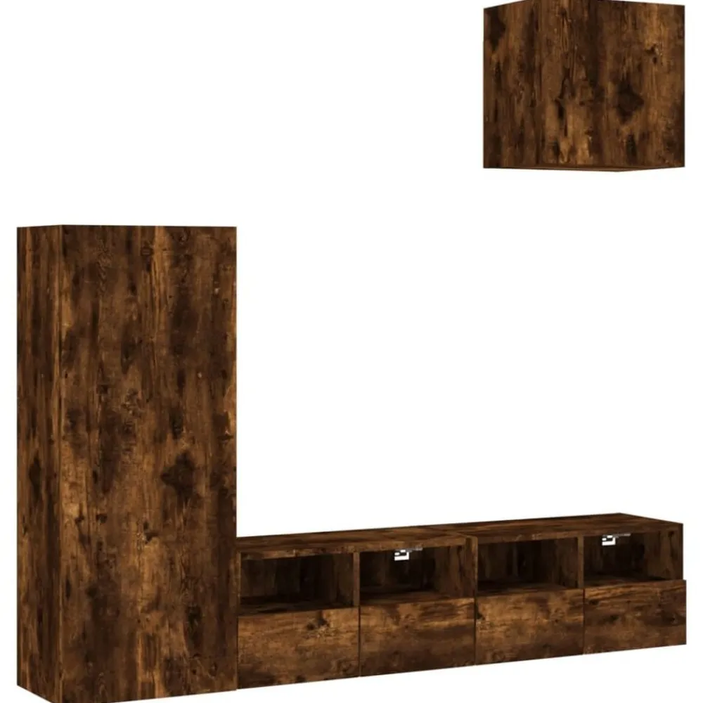 Tv-Meubels*vidaXL 4-delige Tv-wandmeubelset bewerkt hout kleurig Gerookt eiken