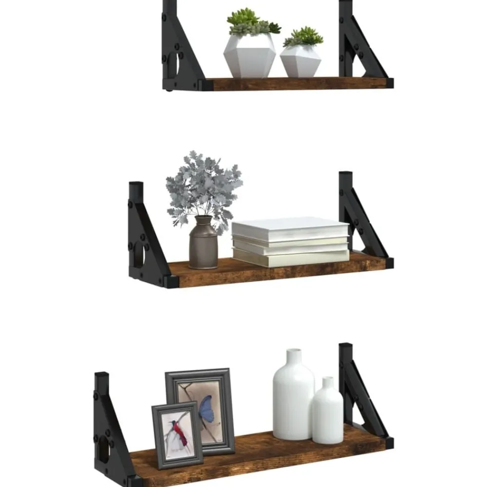 Boekenkasten & Wandplanken*vidaXL 3-delige Wandschappenset bewerkt hout kleurig Gerookt eiken