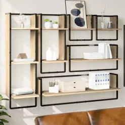 Boekenkasten & Wandplanken*vidaXL 6-delige Wandschappenset met stangen bewerkt hout Sonoma eiken