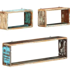 Boekenkasten & Wandplanken*vidaXL 3-delige Wandschappenset kubus massief gerecycled hout