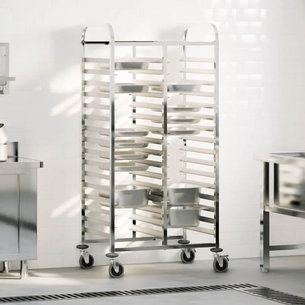 Trolleys*vidaXL Dienbladenwagen met 32 GN-bakken 75x55x162,5 cm roestvrij staal