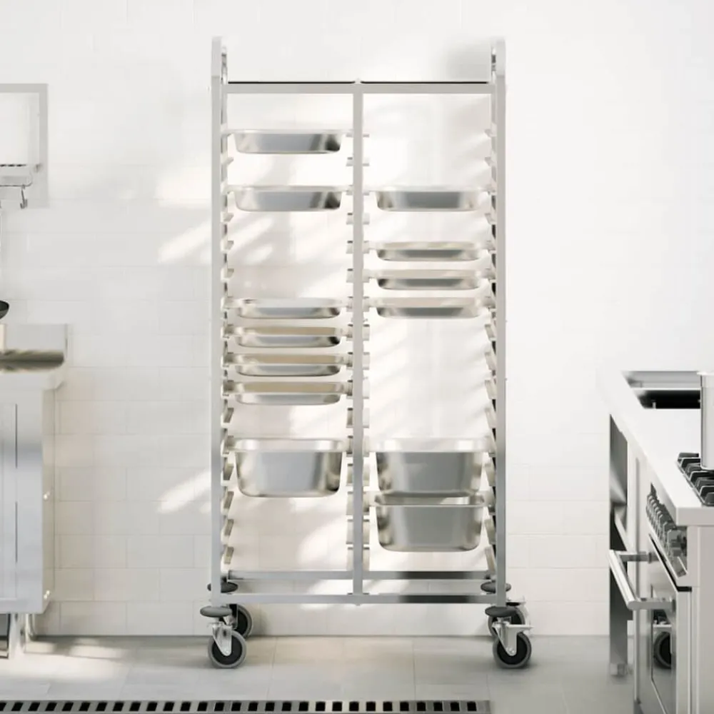 Trolleys*vidaXL Dienbladenwagen met 32 GN-bakken 75x55x162,5 cm roestvrij staal