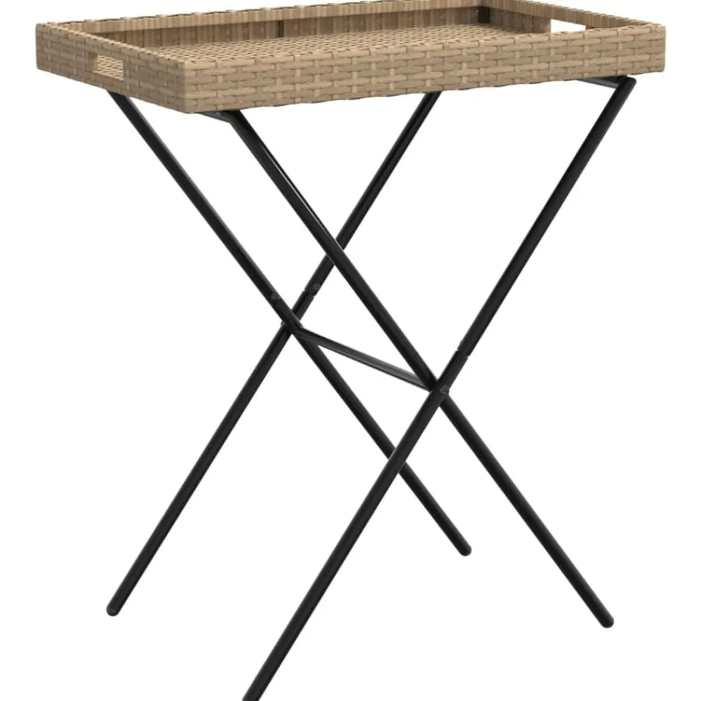 Tuinmeubelen*vidaXL Dienbladtafel inklapbaar 65x40x75 cm poly rattan Beige