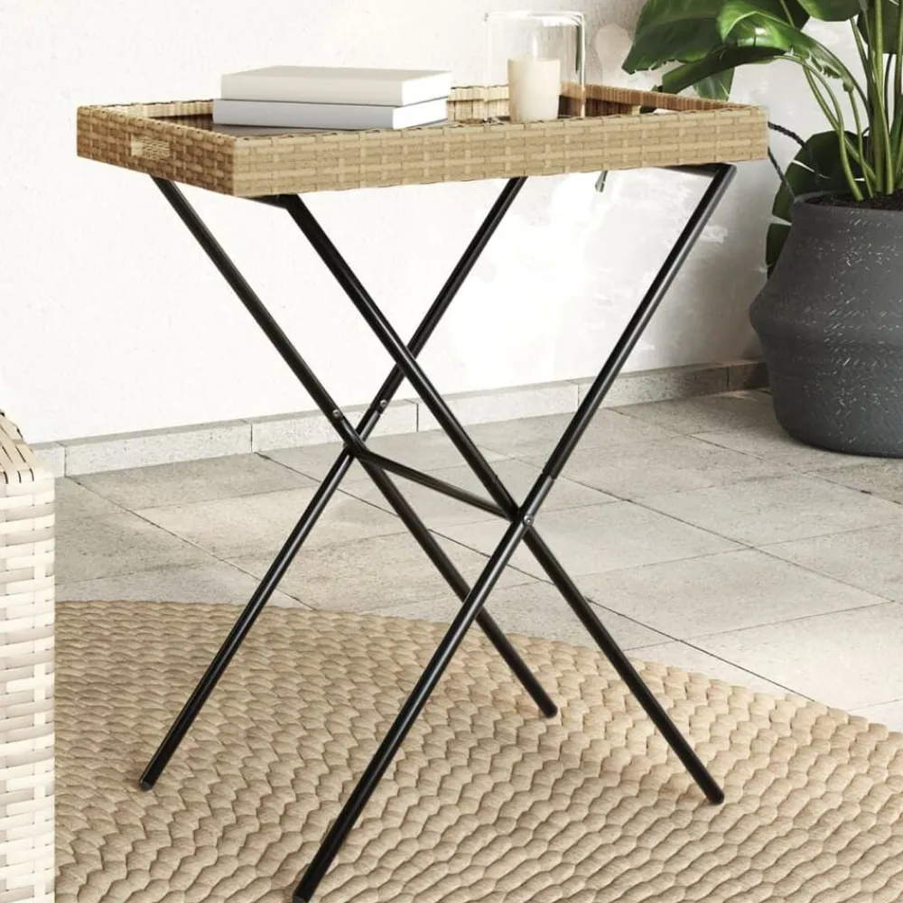 Tuinmeubelen*vidaXL Dienbladtafel inklapbaar 65x40x75 cm poly rattan Beige