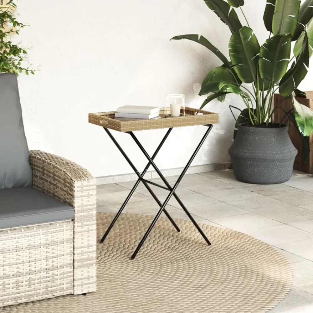 Tuinmeubelen*vidaXL Dienbladtafel inklapbaar 65x40x75 cm poly rattan Beige