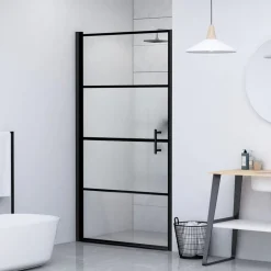 Douchedeur halfmat 81x195 cm gehard glas zwart>vidaXL Online
