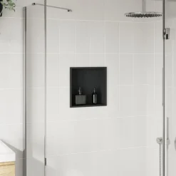 Sanitair & Loodgietersbenodigdheden*vidaXL Douchenis 32x32x9 cm roestvrijstaal matzwart