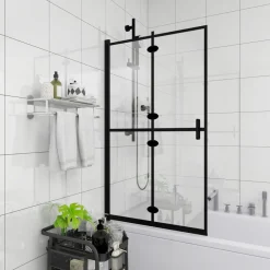Douchewand inklapbaar 80x140 cm ESG zwart><noscript><img width=
