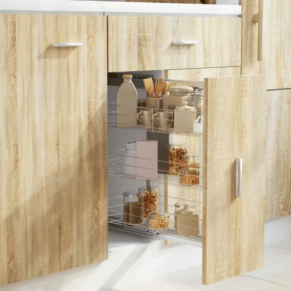 Keuken & Eetkamer*vidaXL Draadmand keuken uittrekbaar 3-laags 47x25x56 cm zilverkleurig