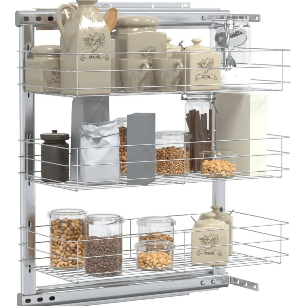 Keuken & Eetkamer*vidaXL Draadmand keuken uittrekbaar 3-laags 47x25x56 cm zilverkleurig