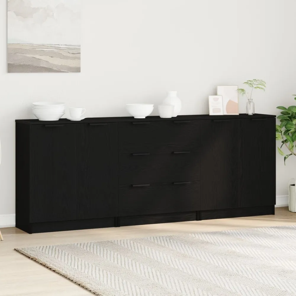 Kasten & Opbergmeubelen*vidaXL Dressoir 3 pcs 180 x 30 x 70 cm Bewerkt hout Zwart eiken
