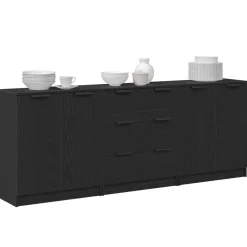 Kasten & Opbergmeubelen*vidaXL Dressoir 3 pcs 180 x 30 x 70 cm Bewerkt hout Zwart eiken
