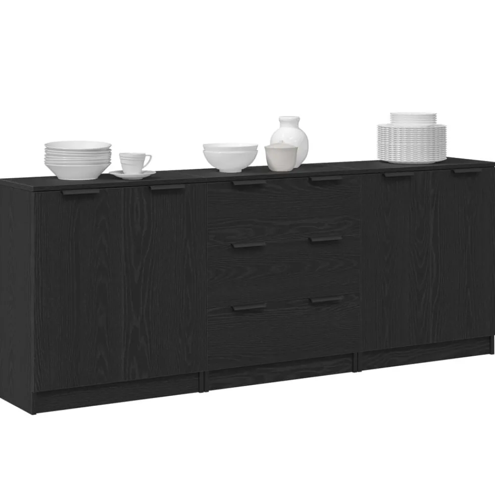 Kasten & Opbergmeubelen*vidaXL Dressoir 3 pcs 180 x 30 x 70 cm Bewerkt hout Zwart eiken