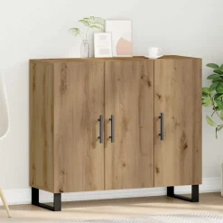 Kasten & Opbergmeubelen*vidaXL Dressoir Artisan Eiken 90 x 34 x 80 cm Bewerkt hout artisanaal eikenkleurig