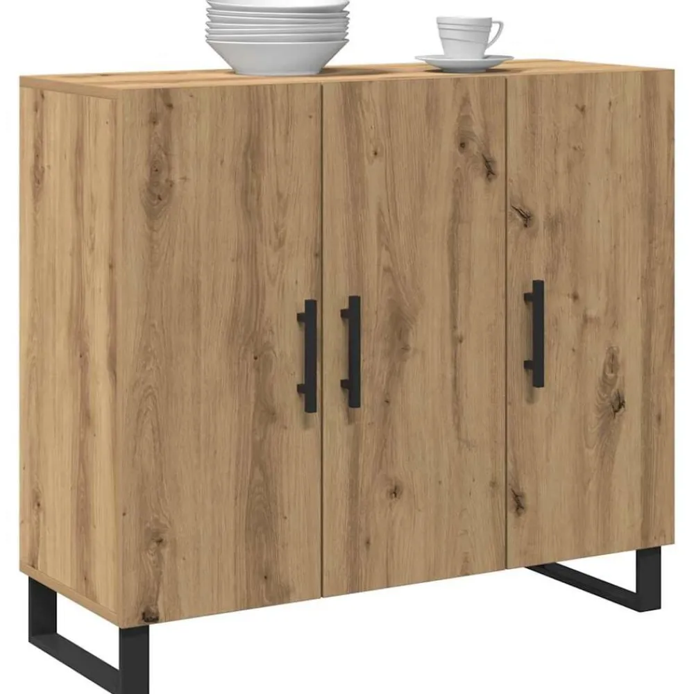 Kasten & Opbergmeubelen*vidaXL Dressoir Artisan Eiken 90 x 34 x 80 cm Bewerkt hout artisanaal eikenkleurig