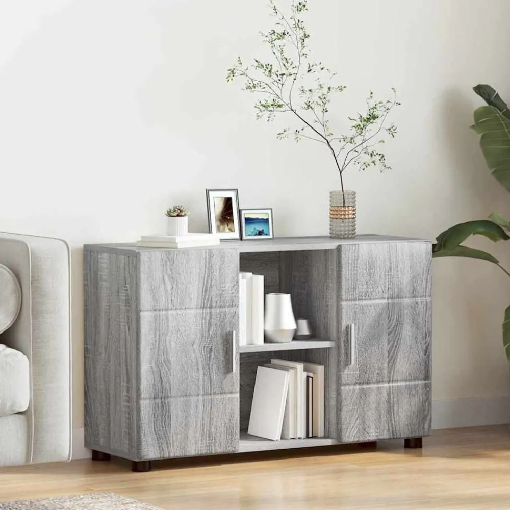 Meubelsets*vidaXL Dressoir FLORIN 88,5 x 30,5 x 55,5 cm Bewerkt hout Grijs sonoma