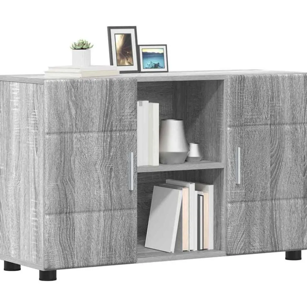 Meubelsets*vidaXL Dressoir FLORIN 88,5 x 30,5 x 55,5 cm Bewerkt hout Grijs sonoma