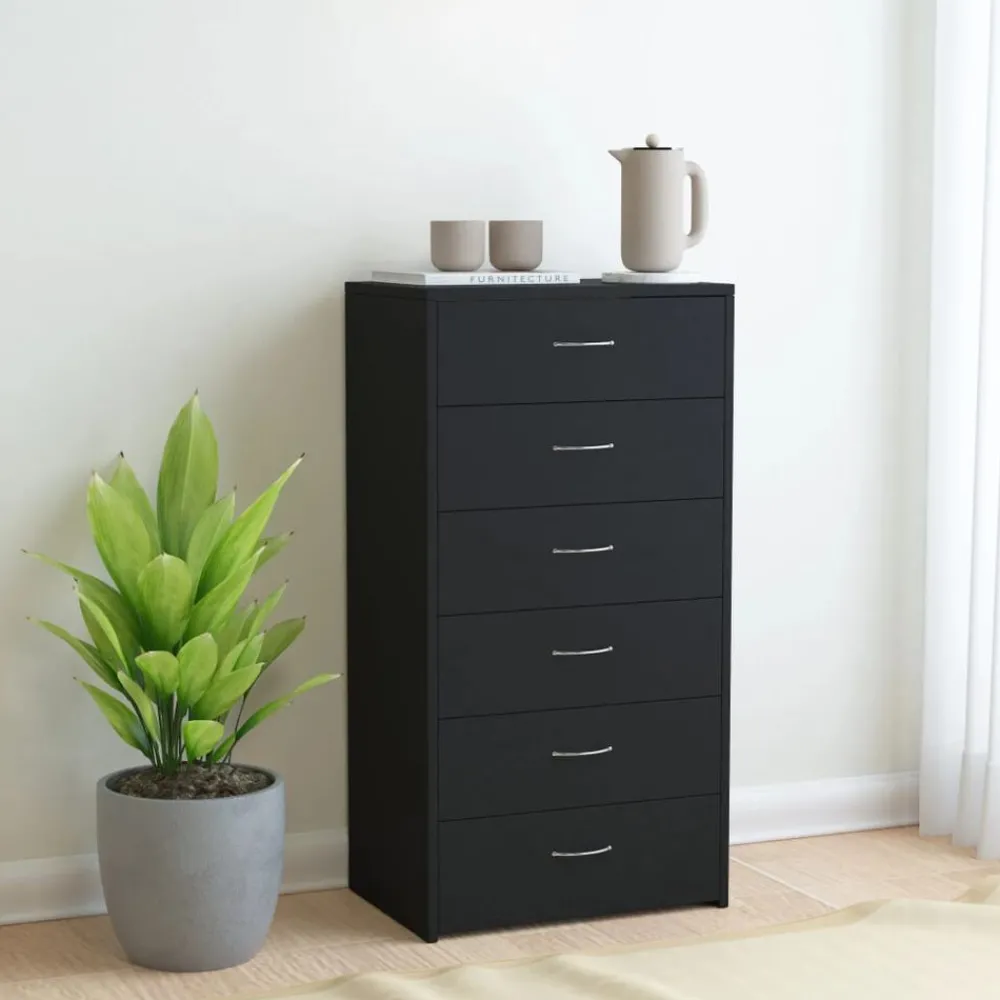 Kasten & Opbergmeubelen*vidaXL Dressoir met 6 lades 50x34x96 cm bewerkt hout Zwart