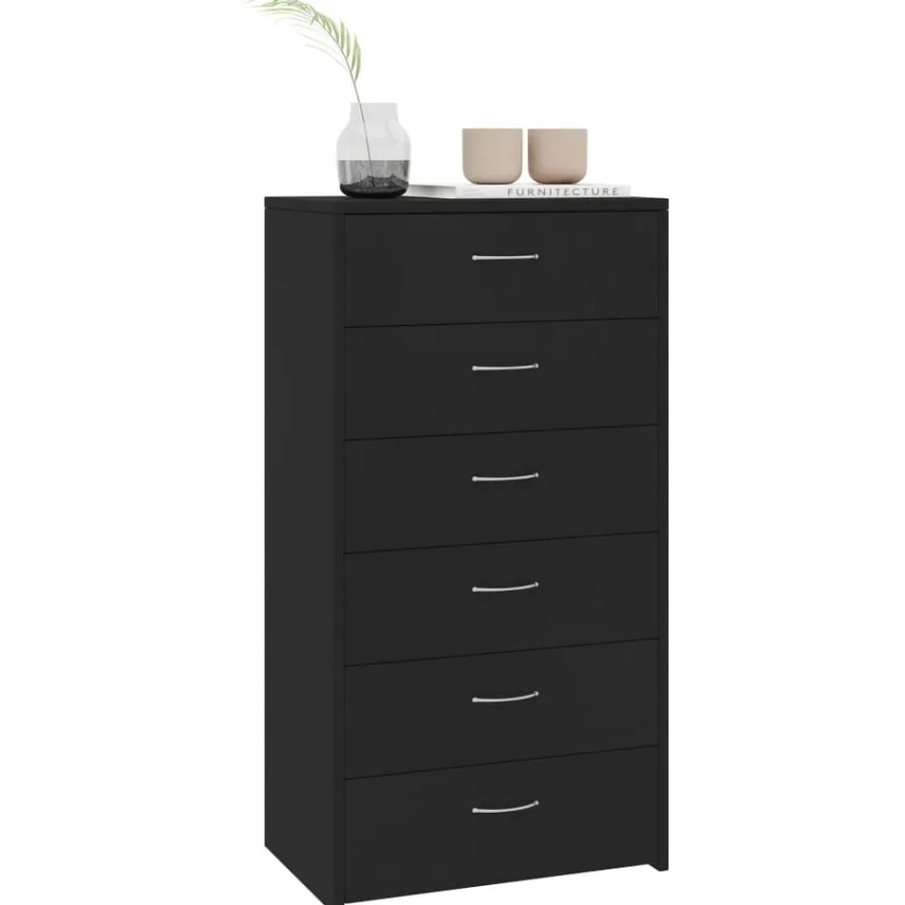 Kasten & Opbergmeubelen*vidaXL Dressoir met 6 lades 50x34x96 cm bewerkt hout Zwart