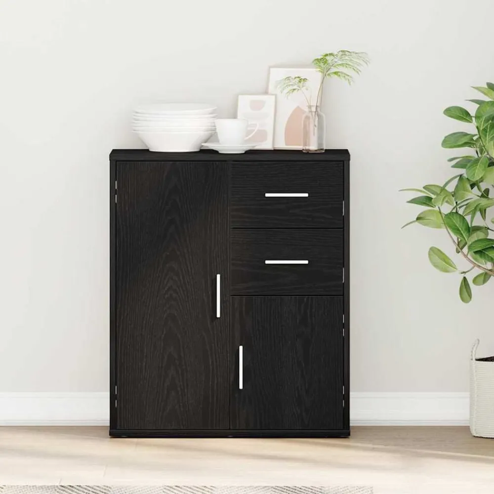 Kasten & Opbergmeubelen*vidaXL Dressoir met lade 60 x 31 x 70 cm Bewerkt hout Zwart eiken