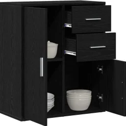 Kasten & Opbergmeubelen*vidaXL Dressoir met lade 60 x 31 x 70 cm Bewerkt hout Zwart eiken