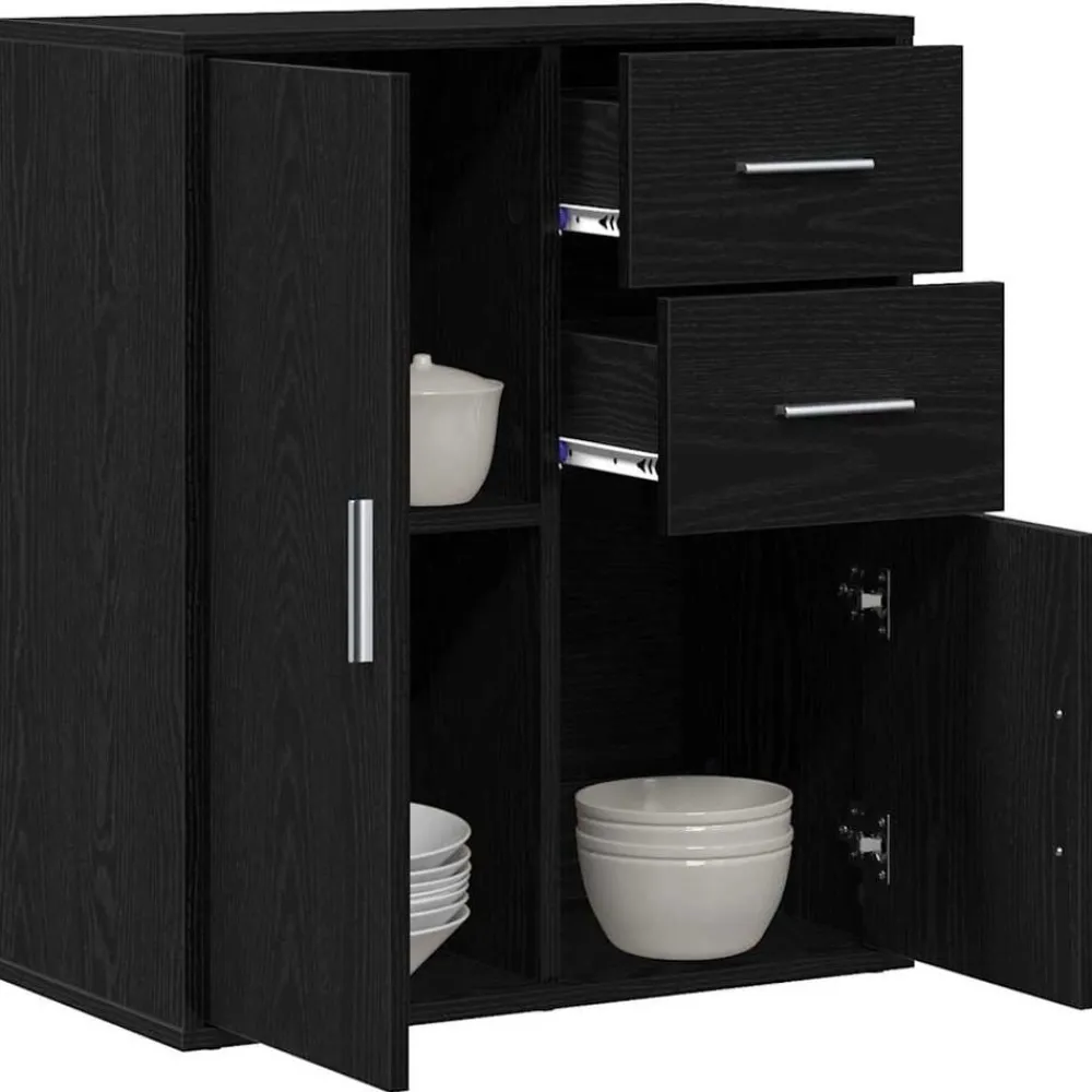 Kasten & Opbergmeubelen*vidaXL Dressoir met lade 60 x 31 x 70 cm Bewerkt hout Zwart eiken