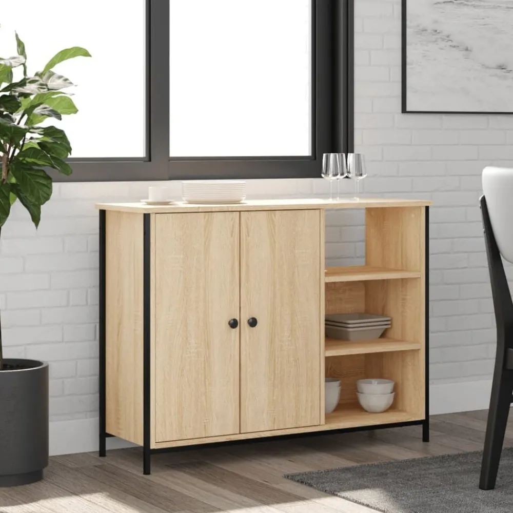 Kasten & Opbergmeubelen*vidaXL Dressoir 100x33x75 cm bewerkt hout kleurig Sonoma eiken