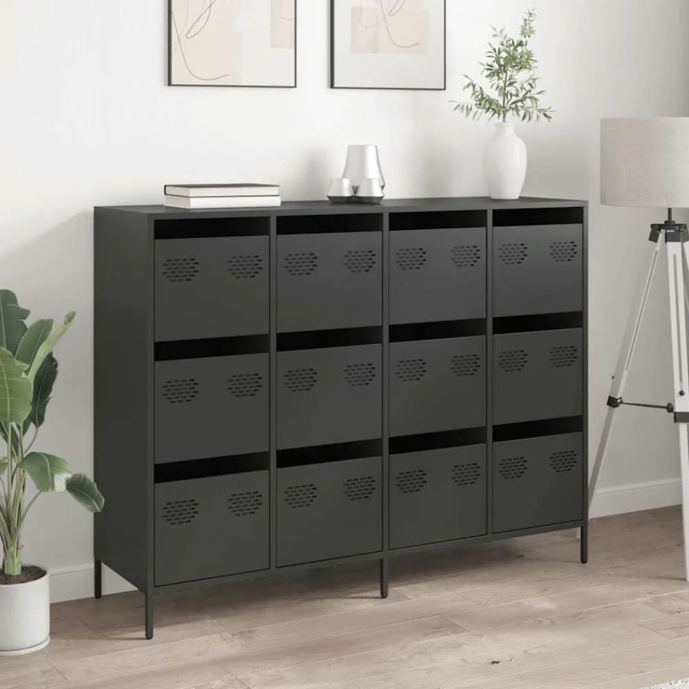 Kasten & Opbergmeubelen*vidaXL Dressoir 135x39x103,5 cm koudgewalst staal Zwart