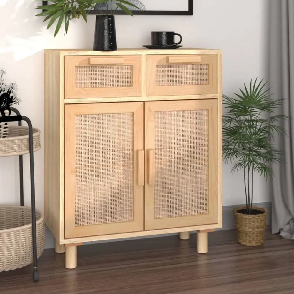 Dressoir 60x30x75 cm massief grenenhout en rattan>vidaXL Hot