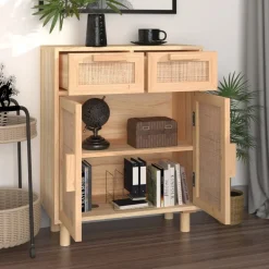 Dressoir 60x30x75 cm massief grenenhout en rattan><noscript><img width=