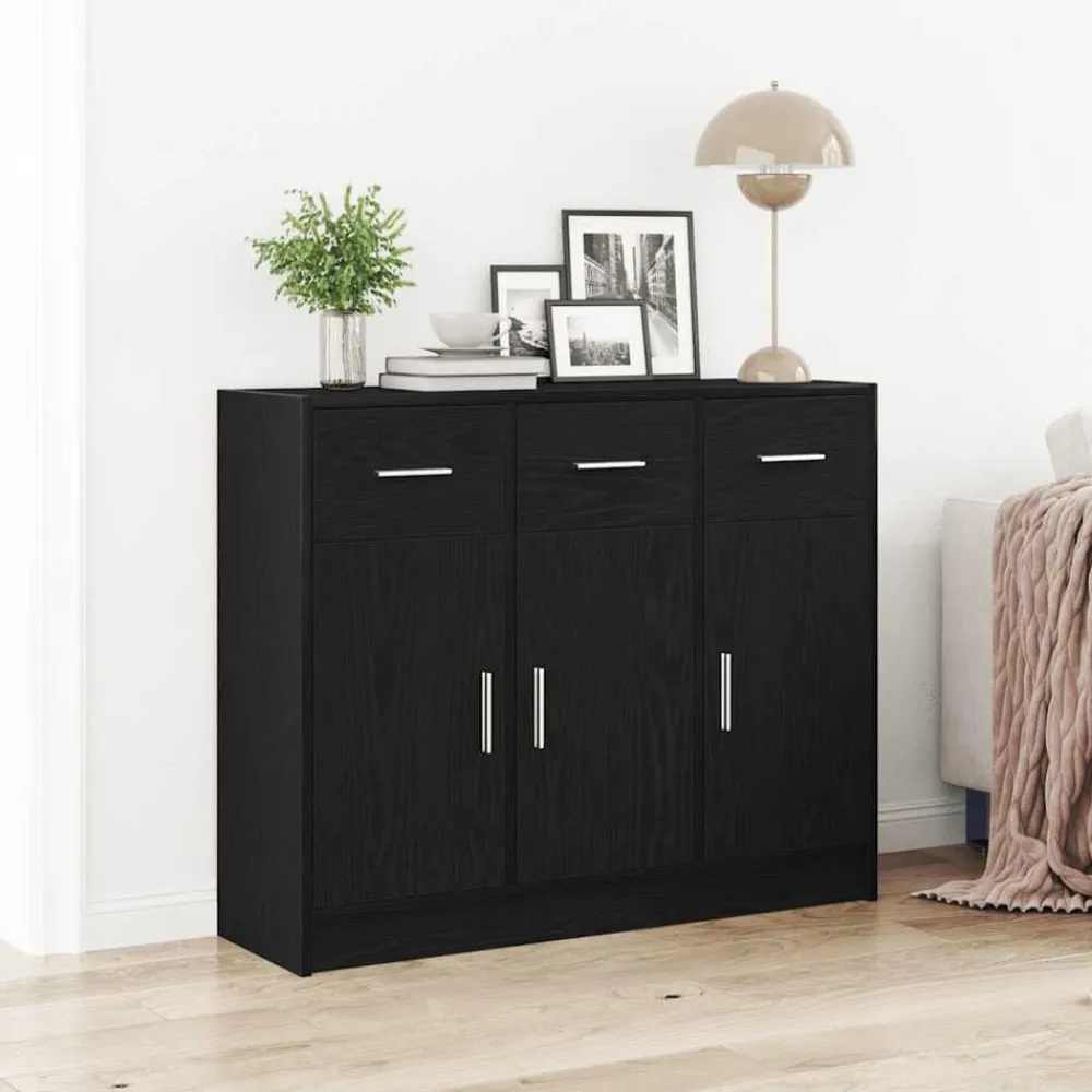 Kasten & Opbergmeubelen*vidaXL Dressoir 91x28x75 cm Engineered Wood Zwart eiken